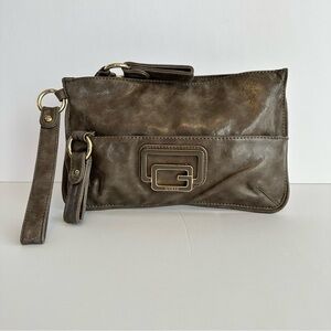 Guess Faux Leather Taupe Gray Faux Leather Wristlet Clutch Bag